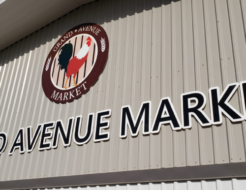 Grand Avenue Market sign in Plains, Kansas