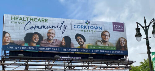 A billboard advertising Corktown Health's service offerings