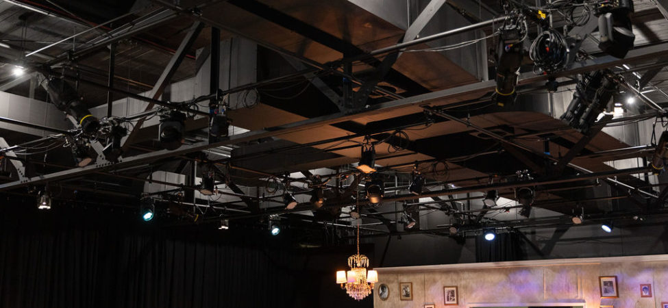 A custom-built grid with LED lighting in the black-box theatre at Detroit Public Theatre's Third Avenue Garage