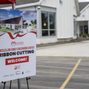 Welcome sign for McClellan Ribbon Cutting.