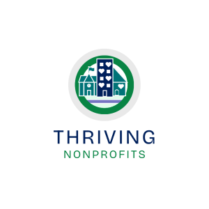 Logo with three buildings and the text "Thriving Nonprofits" below.