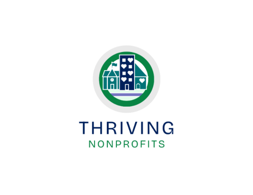 Logo with three buildings and the text "Thriving Nonprofits" below.