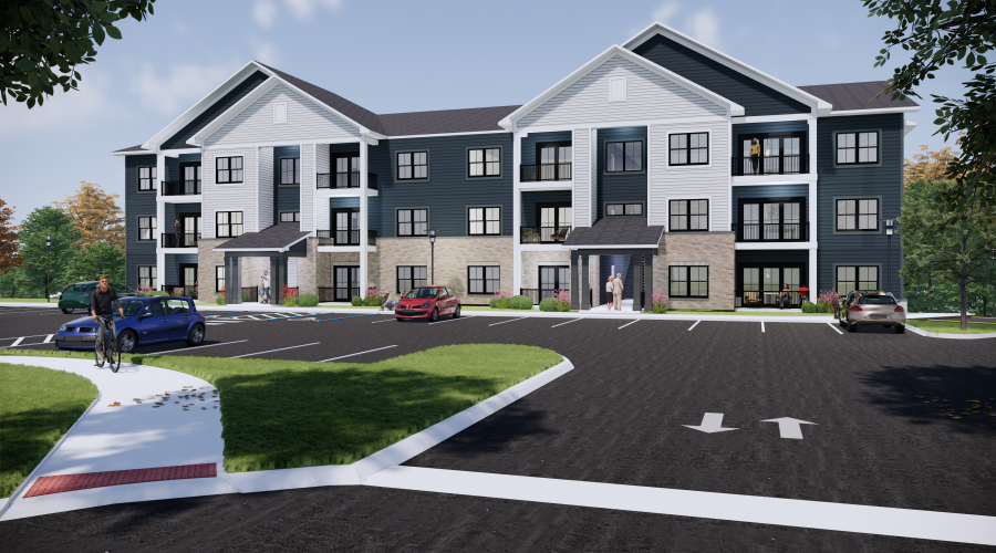 A rendering of a multi-unit housing structure.